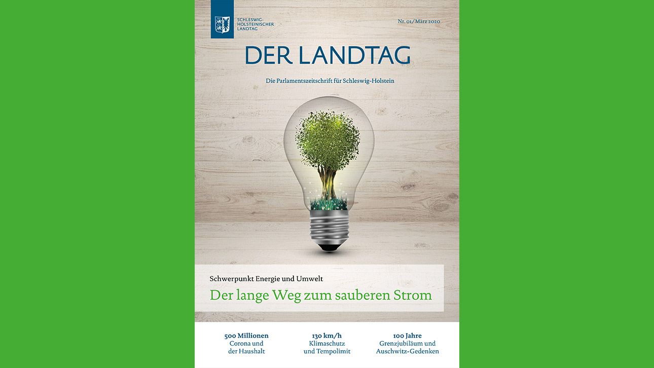 Das Titelbild der Landtagszeitschrift mit einer Illustration: Ein Baum in einer Glühbirne.