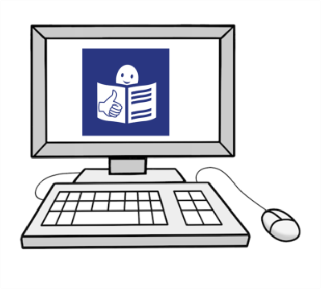 PC mit Symbol LS PC mit dem Symbol für leichte Sprache auf dem Bildschirm