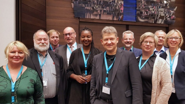 Die Landtagsdelegation auf der BSPC 2018 (v.l.): J. Waldinger-Thiering (SSW), W. Baasch (SPD), R. Andresen (Grüne), H. Hamerich (CDU), A. Touré (Grüne), S. Holowaty (FDP), F. Thönnes (Ex-MdB/SPD), R. Poersch (SPD),  V. Schnurrbusch (AfD), P. Nicolaisen (MdB, CDU) 