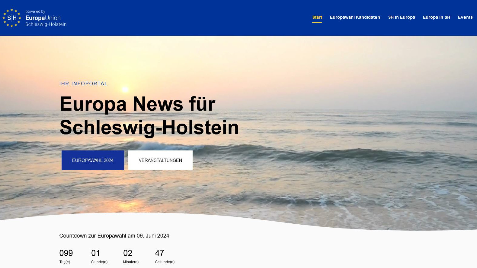 Screenshot des neuen Portals europanews-sh.eu