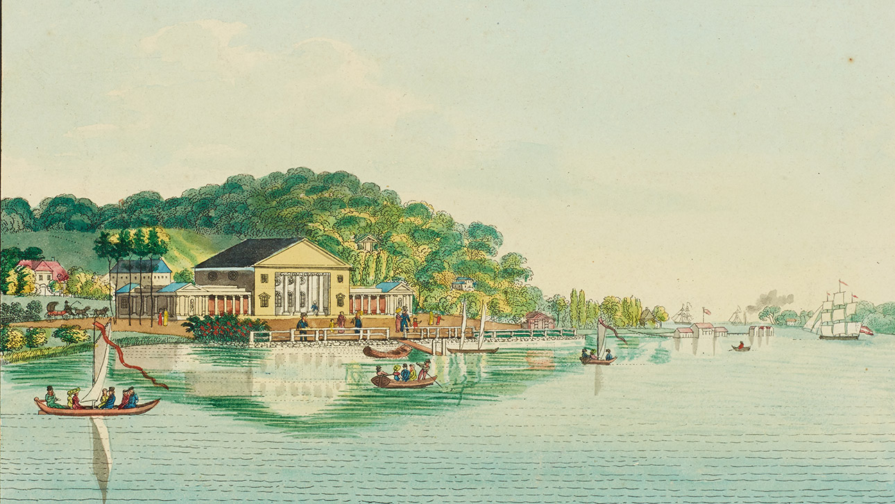 Ansicht der Badeanstalt in Kiel in Form einer Zeichnung etwa aus dem Jahr 1825.