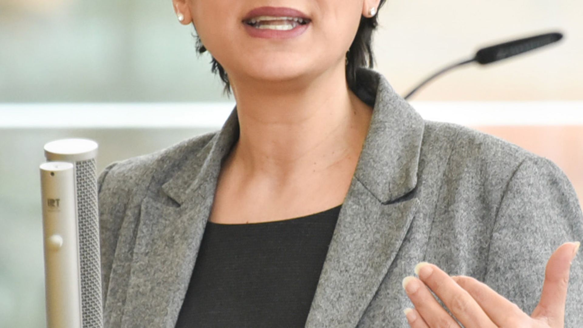 Illustration: Rednerin am Redepult im Plenarsaal