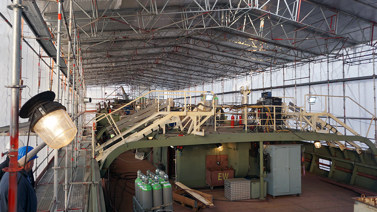 Blick auf die Baustelle auf der Gorch Fock