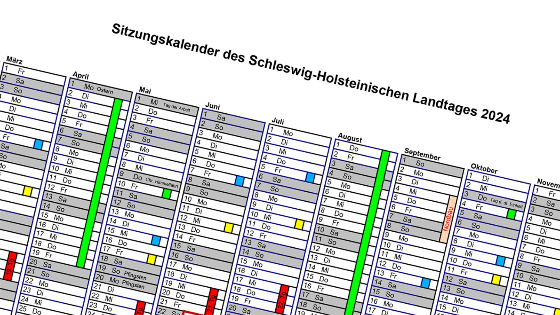 Teilausschnitt des Kalenders mit den Plenarterminen für das Jahr 2024