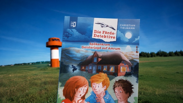 Die Förde-Detektive Band drei vor einer Inselkulisse