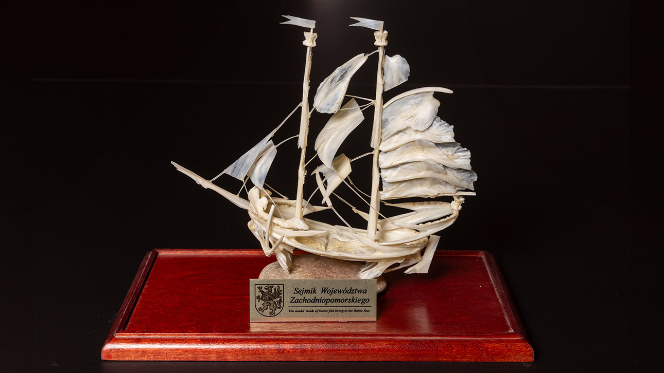 Ein aus Fischknochen gefertigtes Schiff