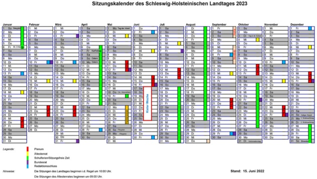 Ein Bild des Sitzungskalenders 2023. 