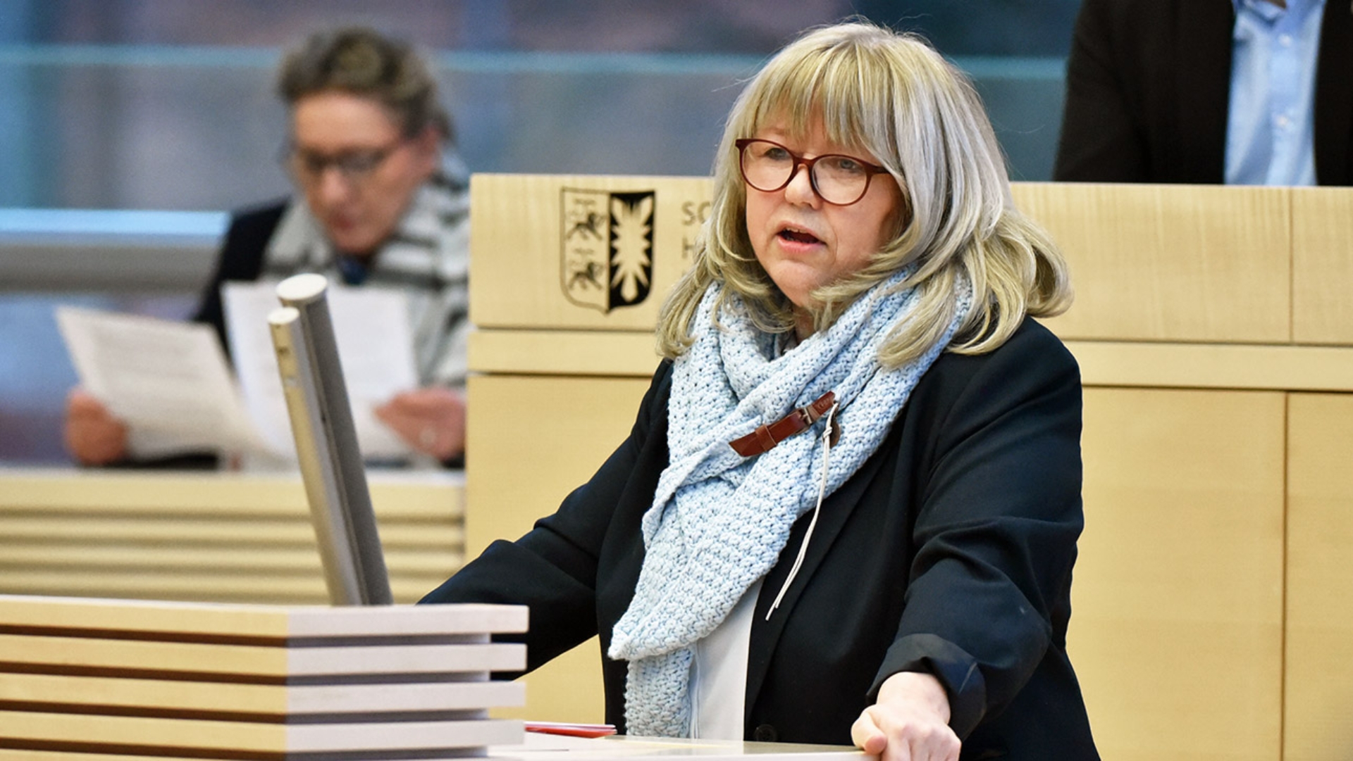 Redmann Sandra SPD Plenum © Foto: Thomas Eisenkrätzer Die SPD-Abgeordnete Sandra Redmann hält eine Rede im Plenarsaal des Schleswig-Holsteinischen Landtages.