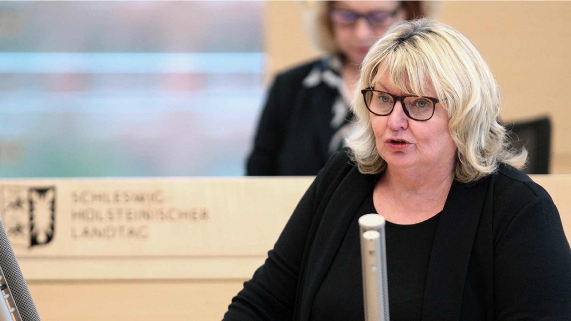 Waldinger-Thiering, Jette SSW Plenum © Foto: Michael August Die SSW-Abgeordnete Jette Waldinger-Thiering hält eine Rede im Plenarsaal des Schleswig-Holsteinischen Landtages.