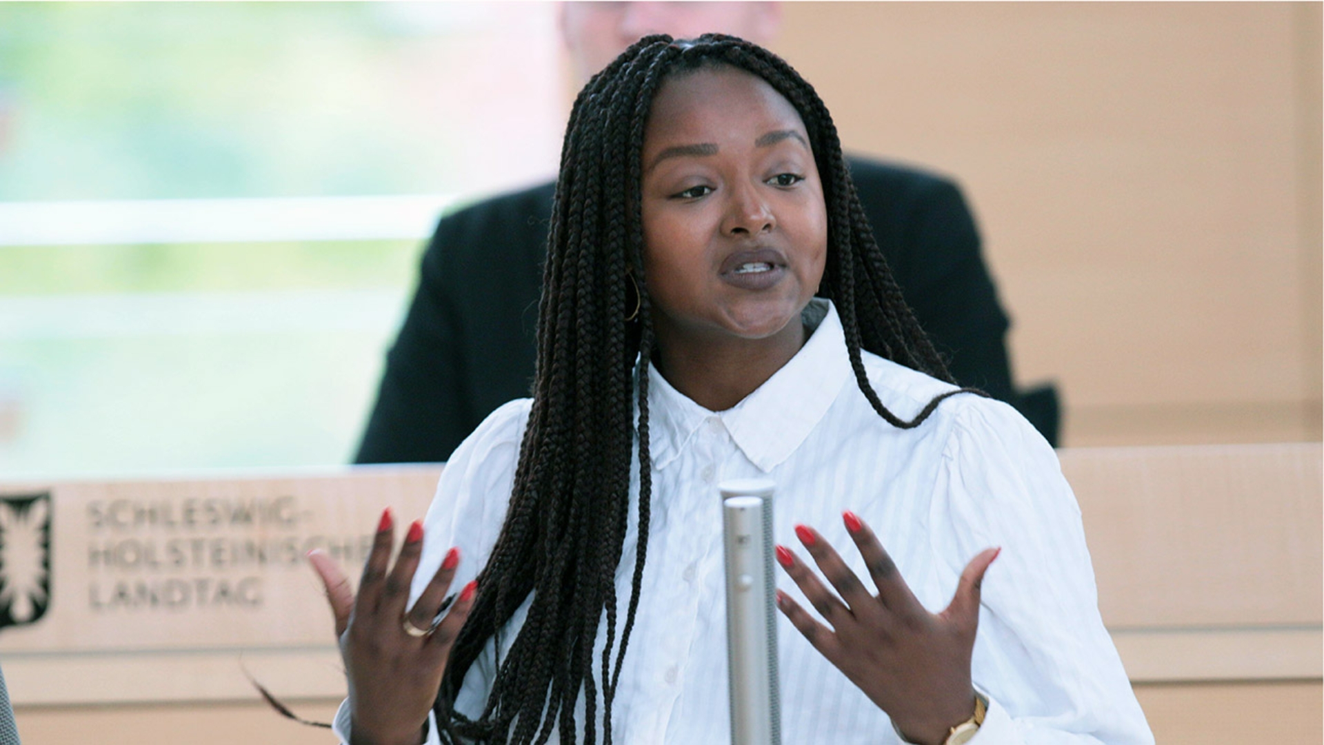 Touré, Aminata Ministerin Grüne Plenum © Foto: Michael August Die Grünen-Sozialministerin Aminata Touré hält eine Rede im Plenarsaal des Schleswig-Holsteinischen Landtages.