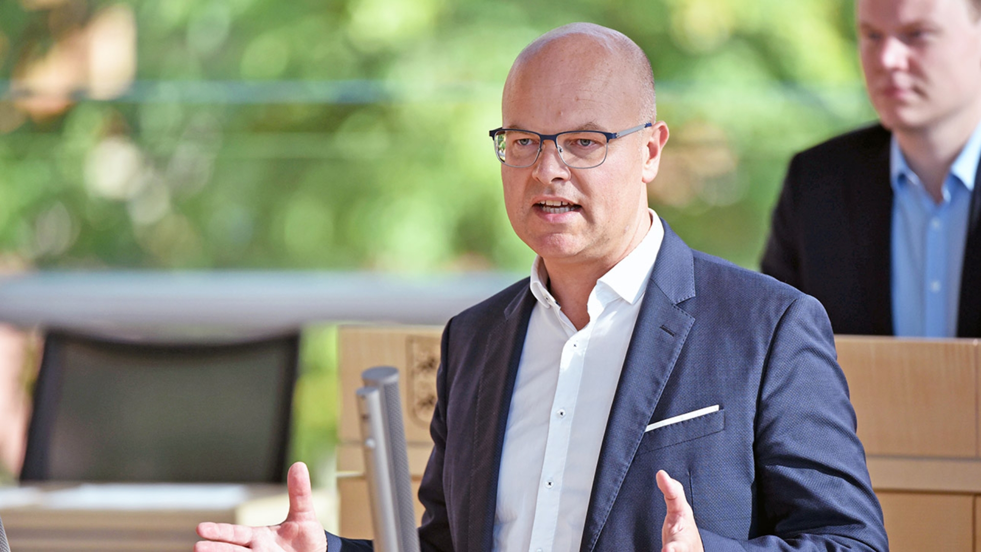 Goldschmidt, Tobias Umweltminister Grüne Plenum  © Foto: Thomas Eisenkrätzer Grünen-Umweltminister Tobias Goldschmidt hält eine Rede im Plenarsaal des Schleswig-Holsteinischen Landtages.