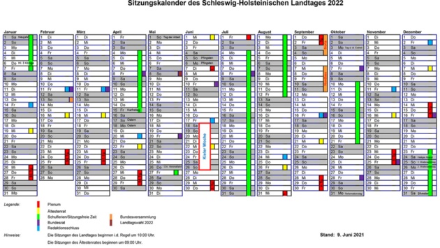 Im Jahreskalender für 2022 sind zehn Plenartagungen markiert.