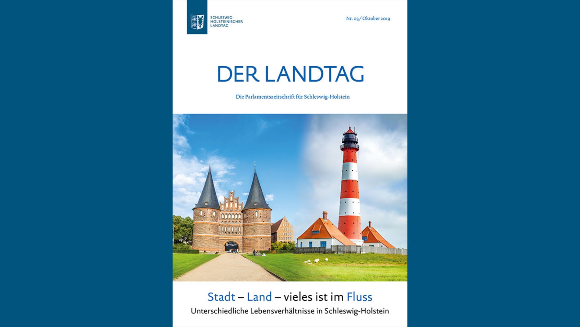 Titelbild zur Landtagszeitschrift mit dem Thema „Stadt – Land – vieles ist im Fluss“