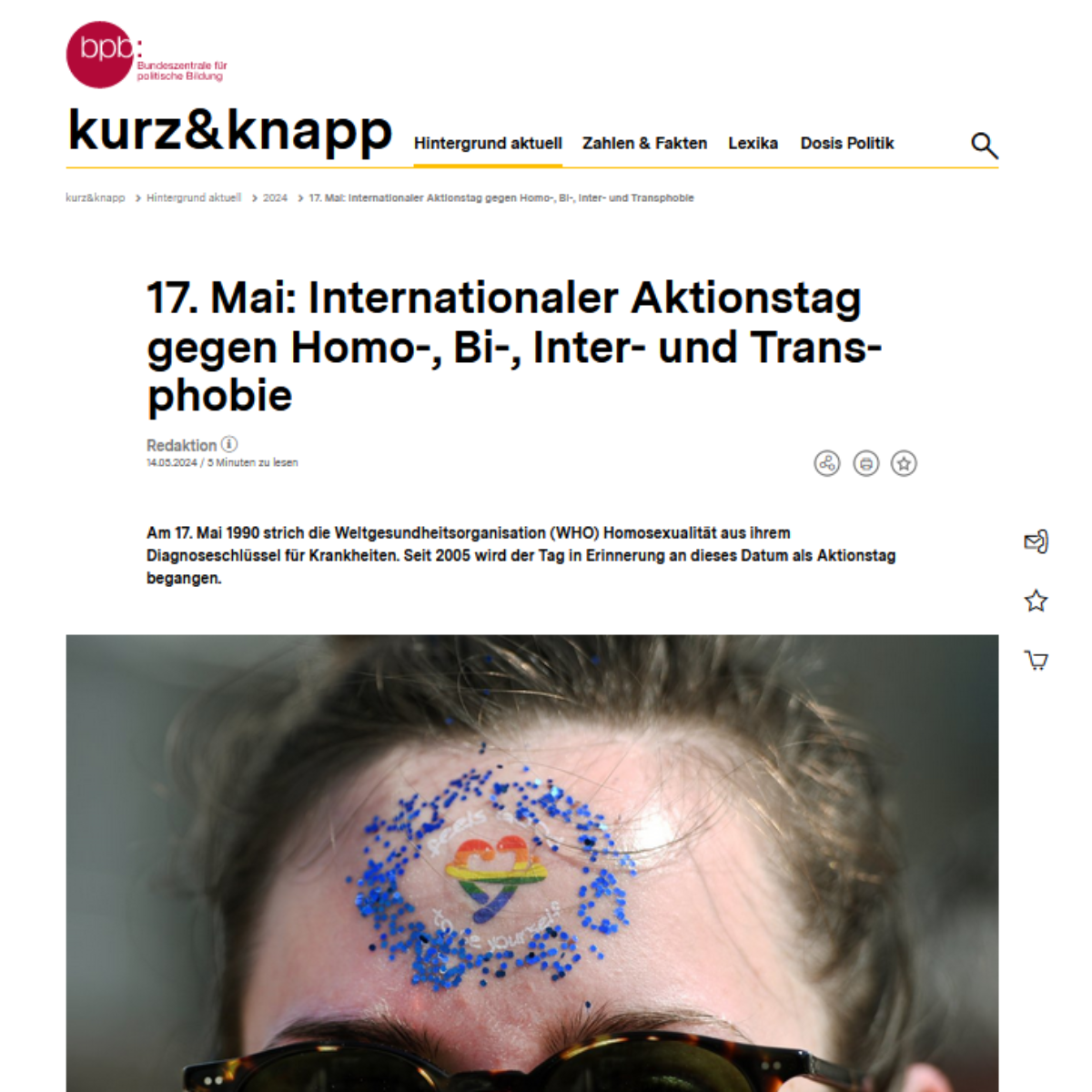Screenshot des verlinkten Artikels über den IDAHOBIT
