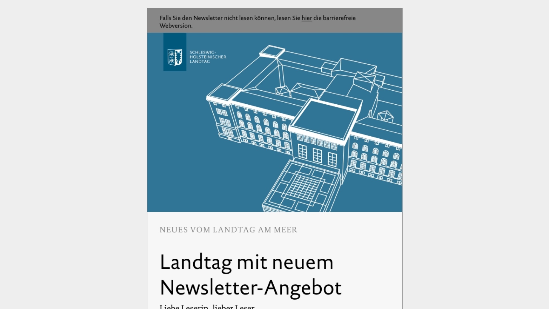 Header des neuen Landtagsnewsletters mit grafisch dargestellem Landeshaus
