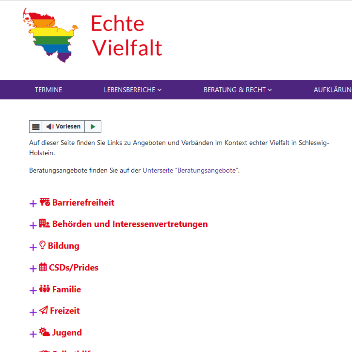 Screenshot der Seite Echte Vielfalt