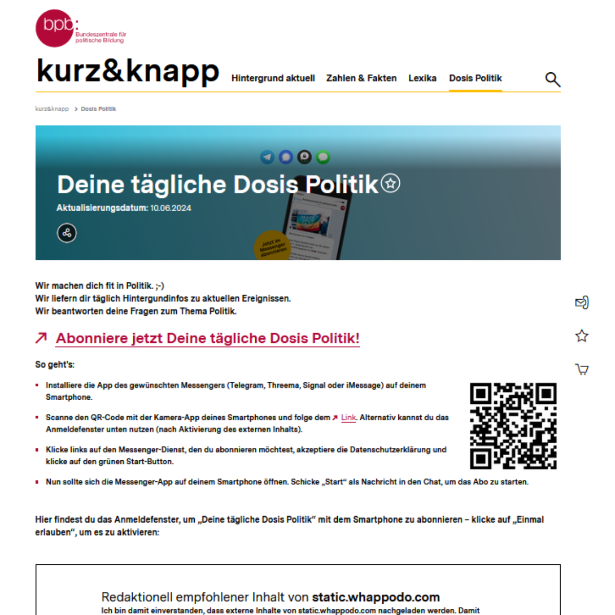 Screenshot der verlinkten Seite