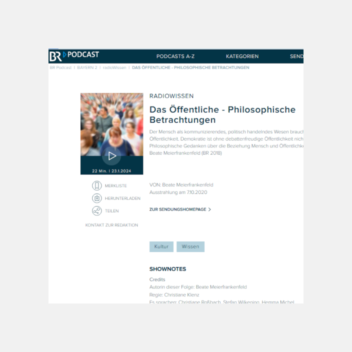 Es ist ein Screenshot des verlinkten Podcasts abgebildet