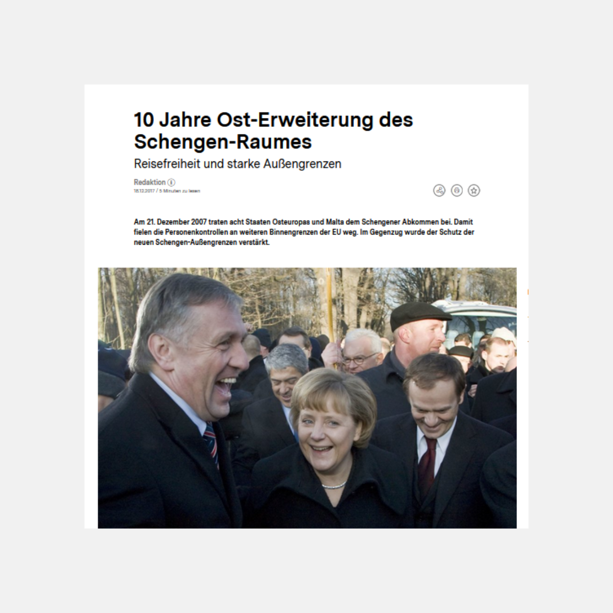 Screenshot des verlinkten Artikels, auf einem Foto ist Angela Merkel und dem tsechischen Ministerpräsident