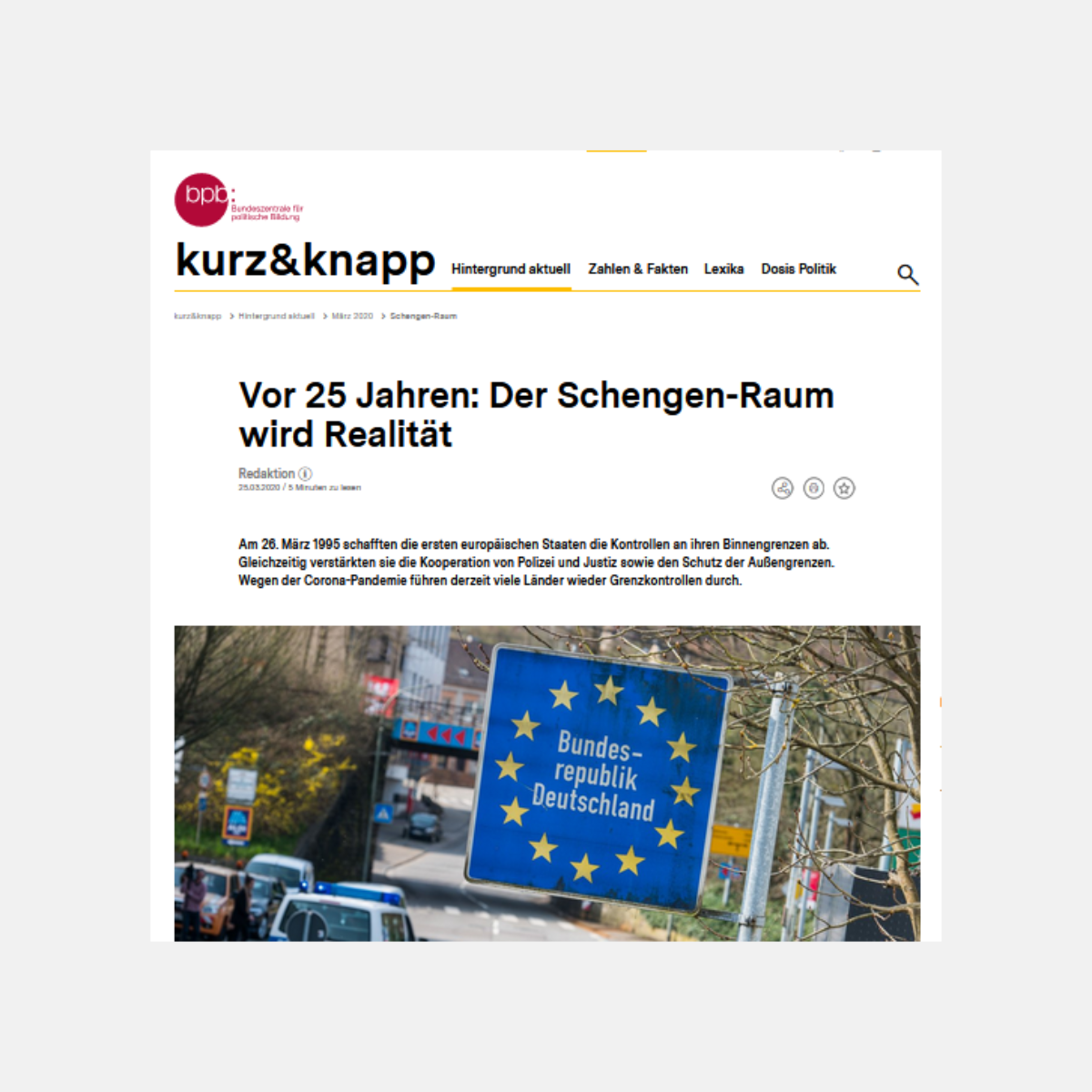 Foto von einer Binnengrenze zu Deutschland