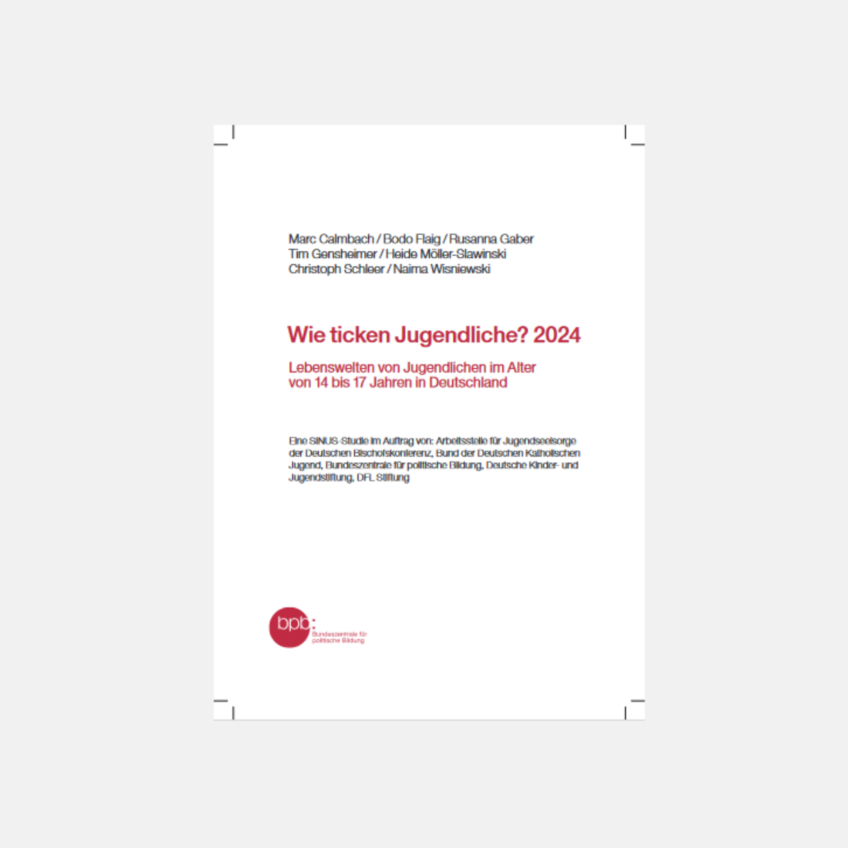 Deckblatt der Studie, kurze Erläuterung und Titel in roter schrift