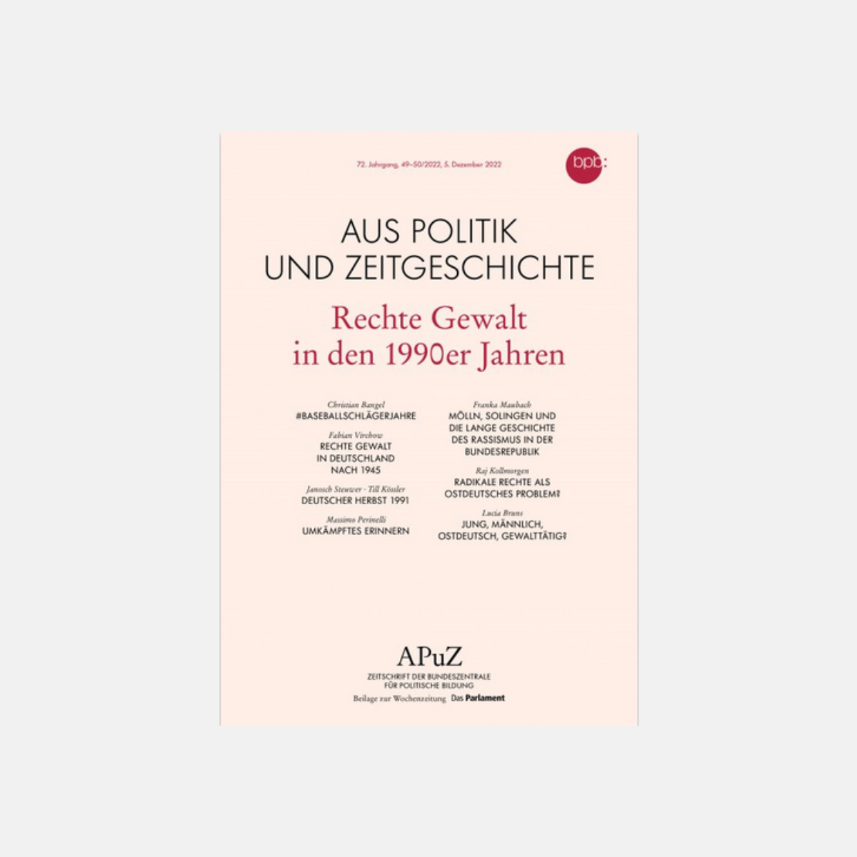 das rosafarbene Cover der verlinkten APuZ ist vor grauem Hintergrund abgebildet