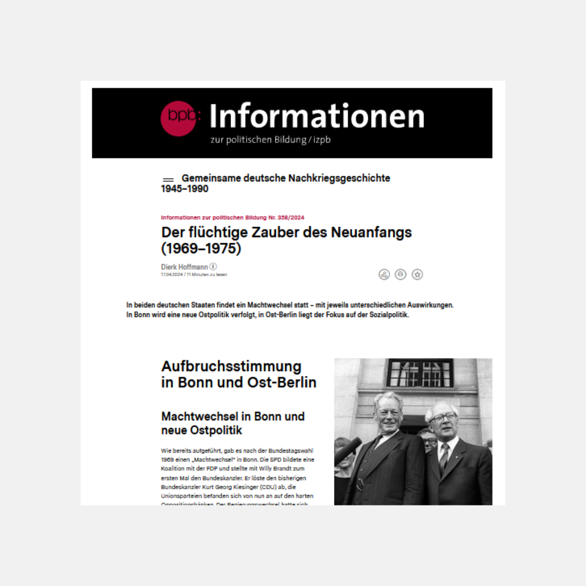 In einem shwarzen Banner steht oben groß „Informationen zur politischen Bildung“ darunter sieht man eine Vorschau des Artikels