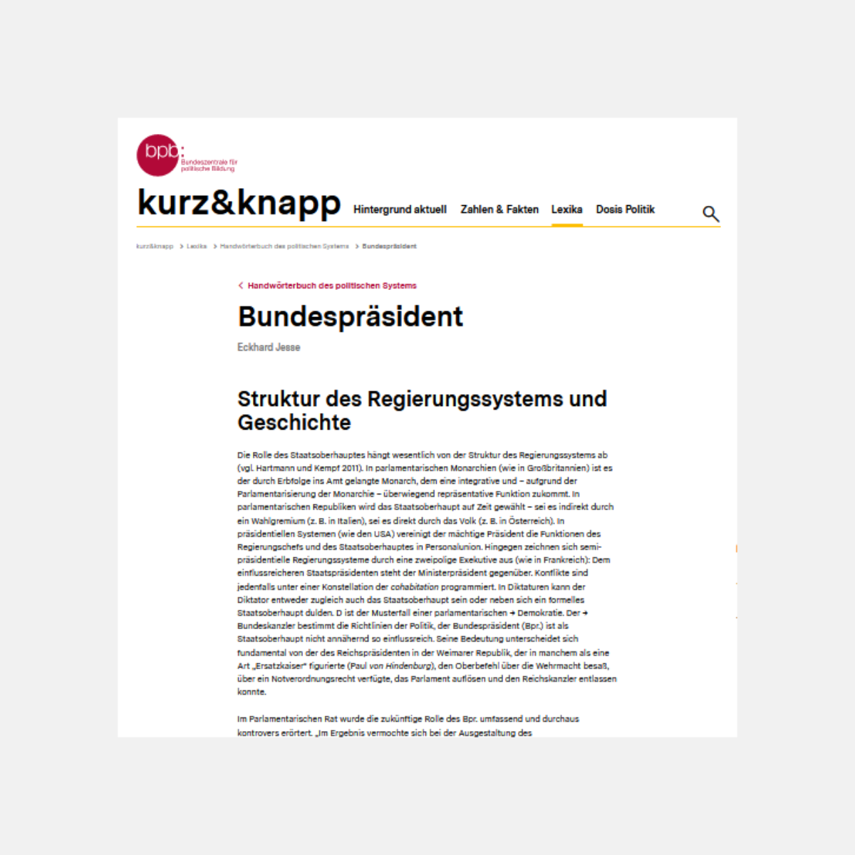Vorschau des verlinkten Artikels, oben steht in gelber Schrift „kurz&knapp“