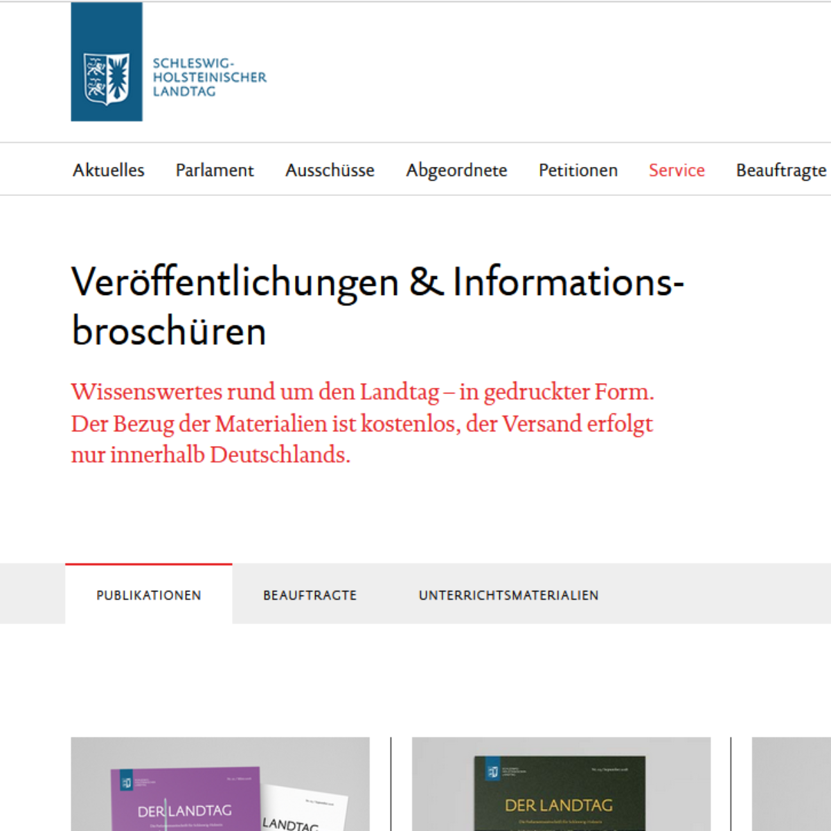 Screenshot des Landtagshops