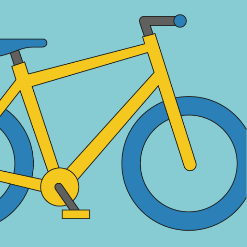 Ein gelbes Fahrrad auf türkisem Grund